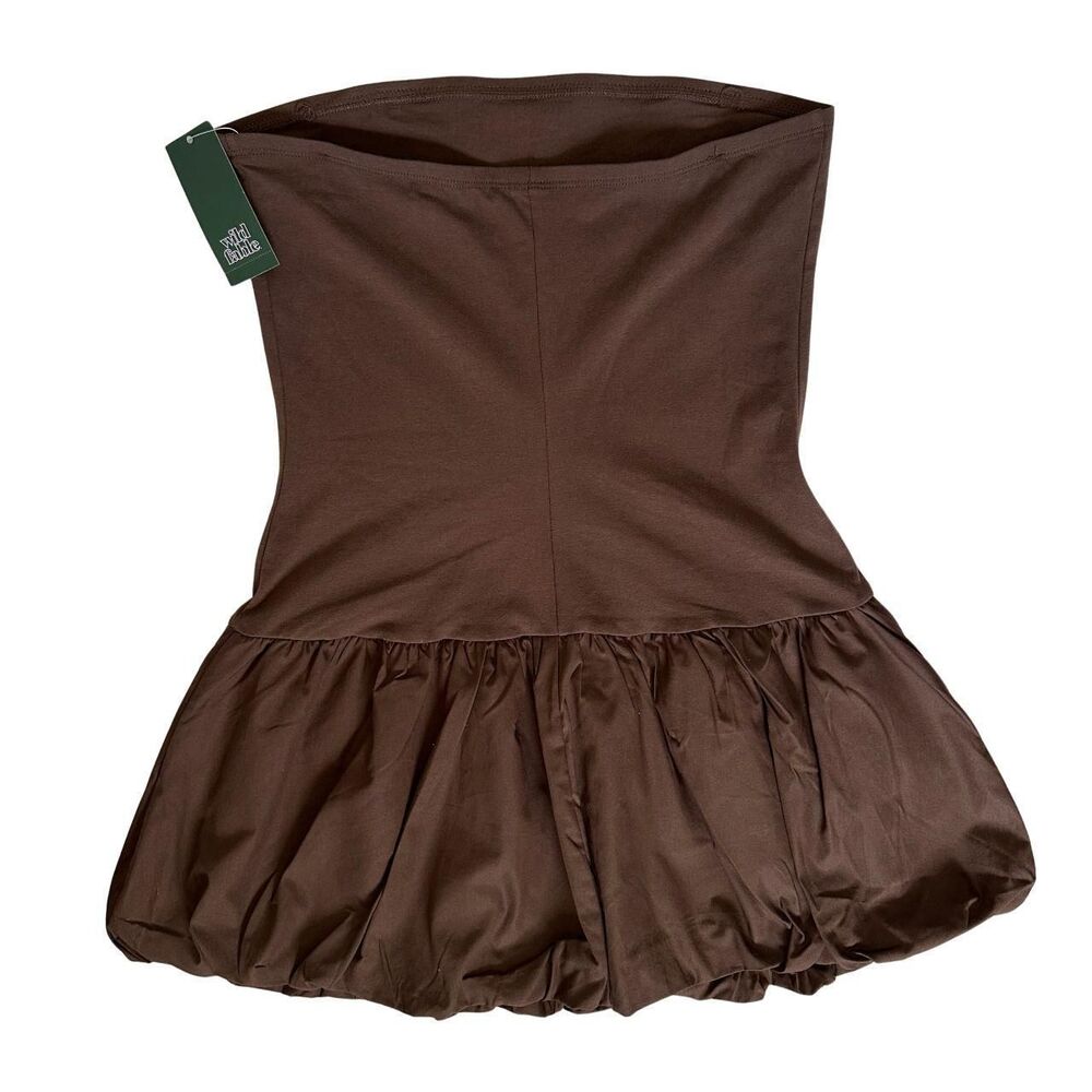 Wild Fable Strapless Bubble Hem Brown Mini Dress Size M NWT - Picture 3 of 8